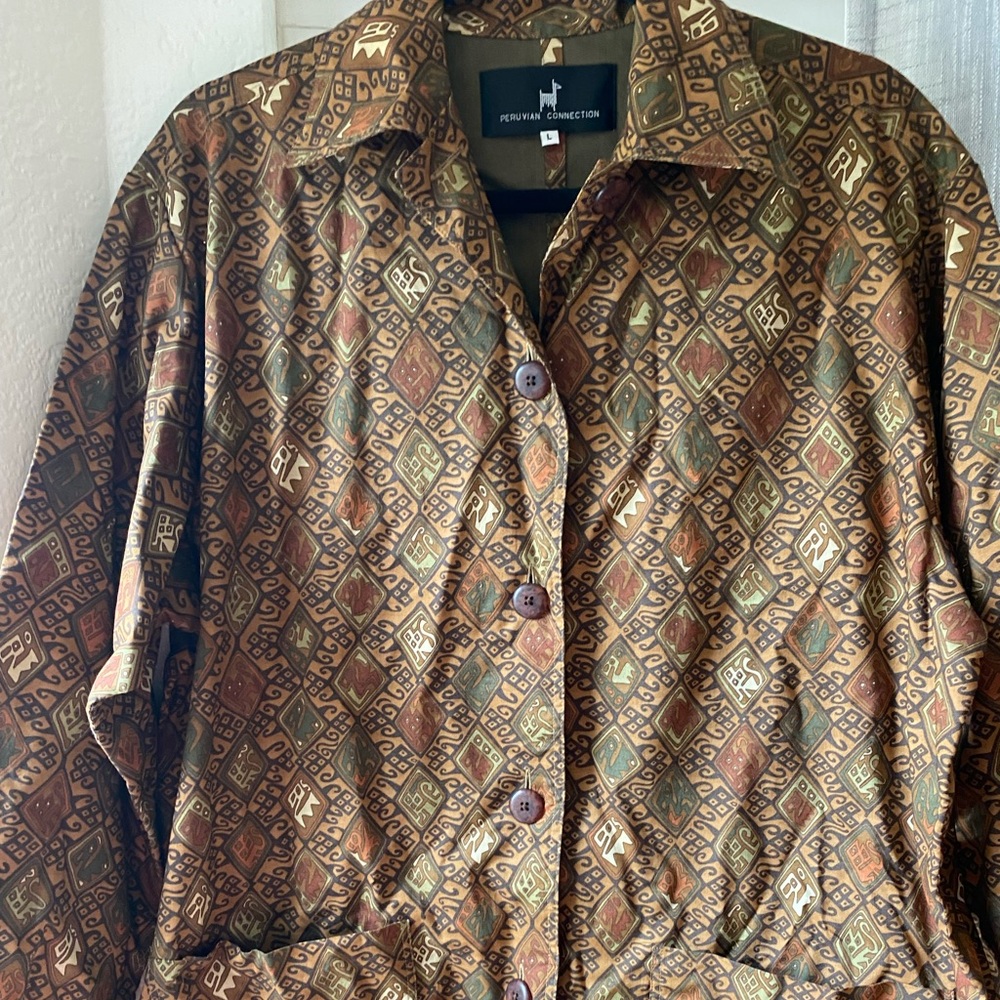 Peruvian Connection Brown Printed Jacket Size L - image 2